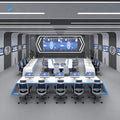 Saint li technology-style surveillance console, command center dispatch console, monitoring center operation console, curved workstation
