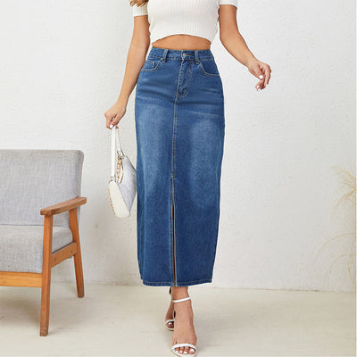 Export denim skirt new arrivalfashion slit whisker denim skirt washed horse denim skirt