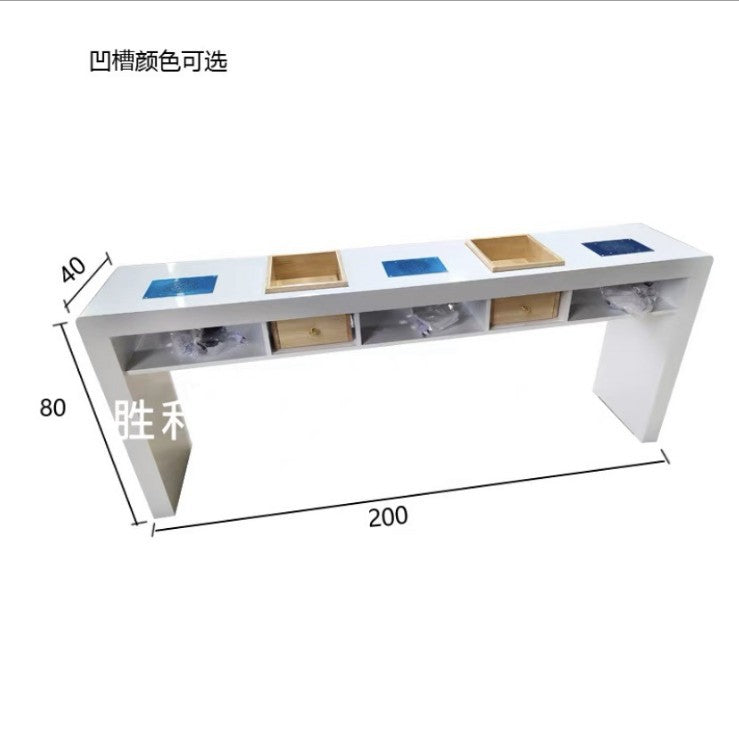 Japanese manicure table Double three-person manicure shop decoration with groove storage box Vacuum cleaner Nail table log