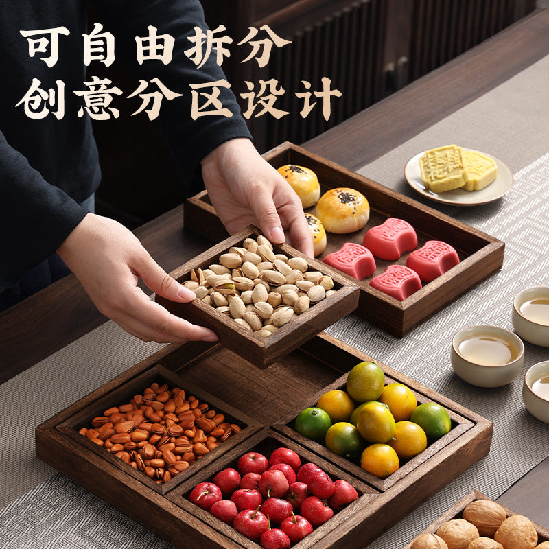Wooden tray for tea brewing, dried fruit, afternoon tea snacks, and dim sum – original paulownia wood chinese-style multi-compartment tea tray