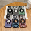 Magnetic magnifying glass stand compatible iphone 17 pro case, apple 16 glitter four-corner airbag shockproof cover