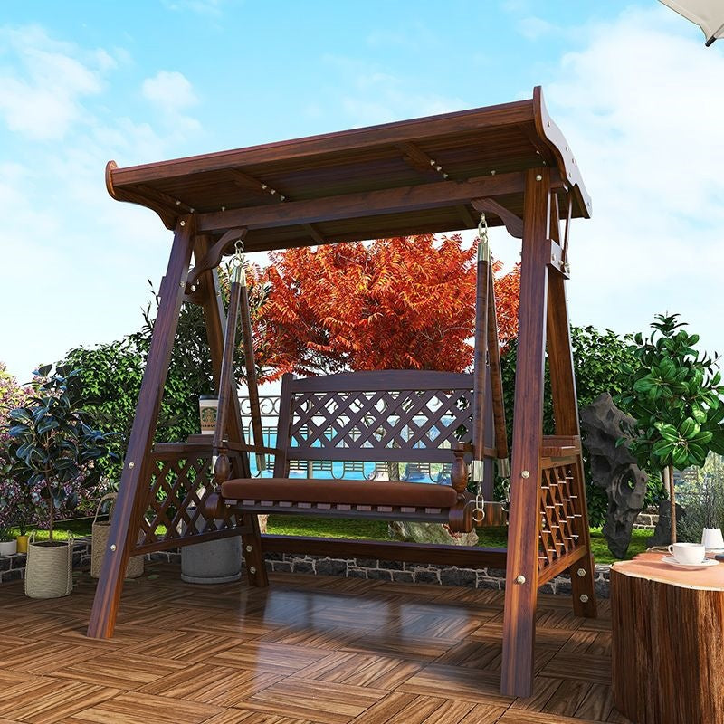 Outdoor swing hanging chair for homeindoor balcony hanging chair outdoor courtyard solid wood swing double three-person rocking chair