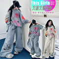 Girls'  new autumn outfit: designer set for mid-to-large children - wide-leg pants, stylish and loose-fitting two-piece set for girls