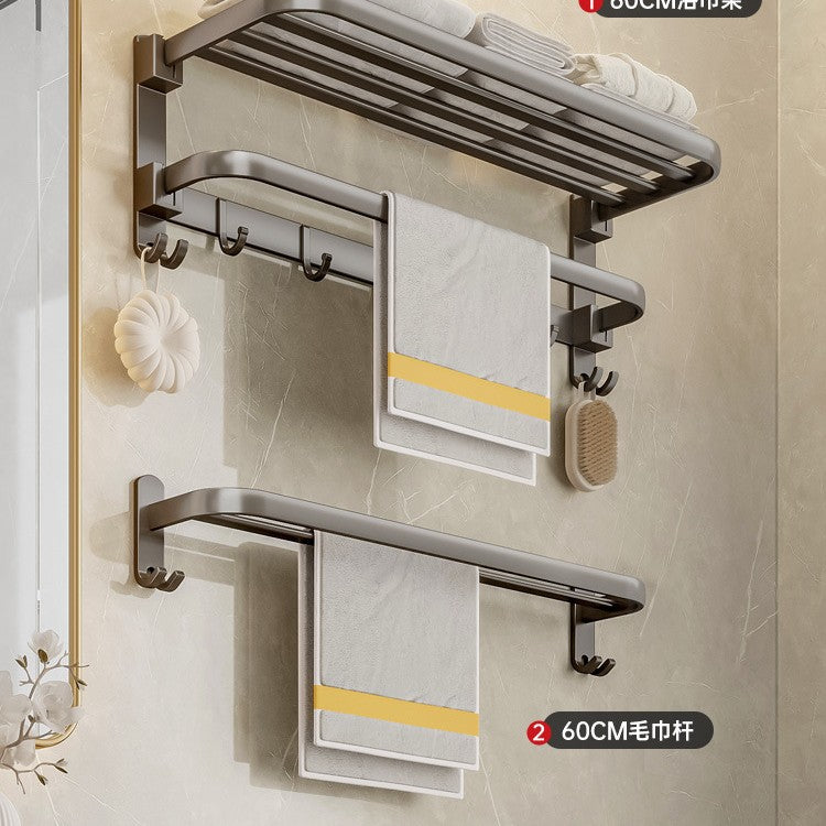 Gun gray towel rack space aluminum toilet towel rack bathroom double foldable bathroom storage rack punch-free wall hanging