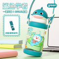 Summer popular plastic cup cartoon kids outdoor portable cute water bottle with strap high temperature resistant cup straw