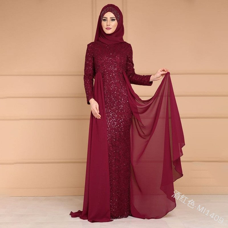 autumn/winter new european and american  sequin dress - women's elegant, sweet, slim-fit long sleeve formal gown