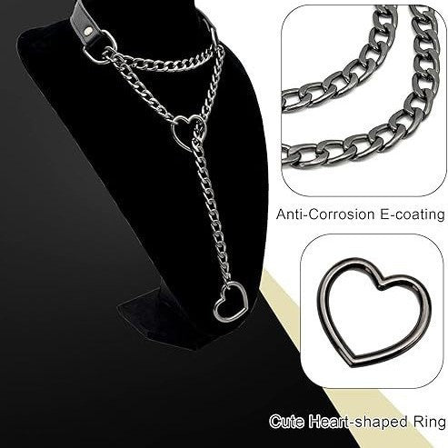 European and american new lariat heart necklace o-ring sliding chain necklace hip hop punk rock stainless steel pendant