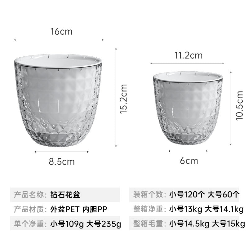 Plastic transparent lazy self-absorbing flower pot hydroponic plant water-free watering copper coin grass hanging orchid green dill water storage pot