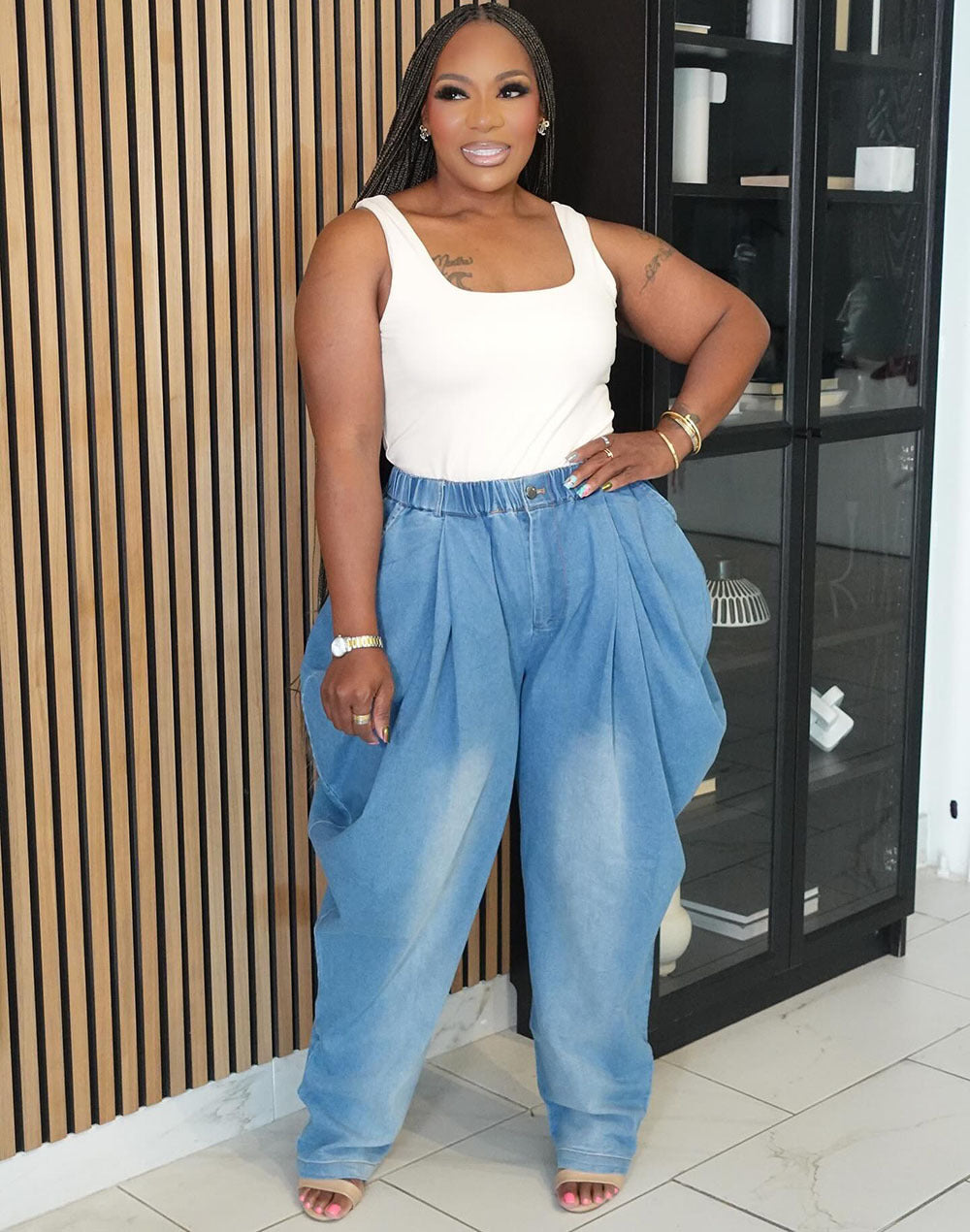 European and american style high-waisted jeans -  cross-border women's fashion streetwear casual loose harem wide-leg lantern pants