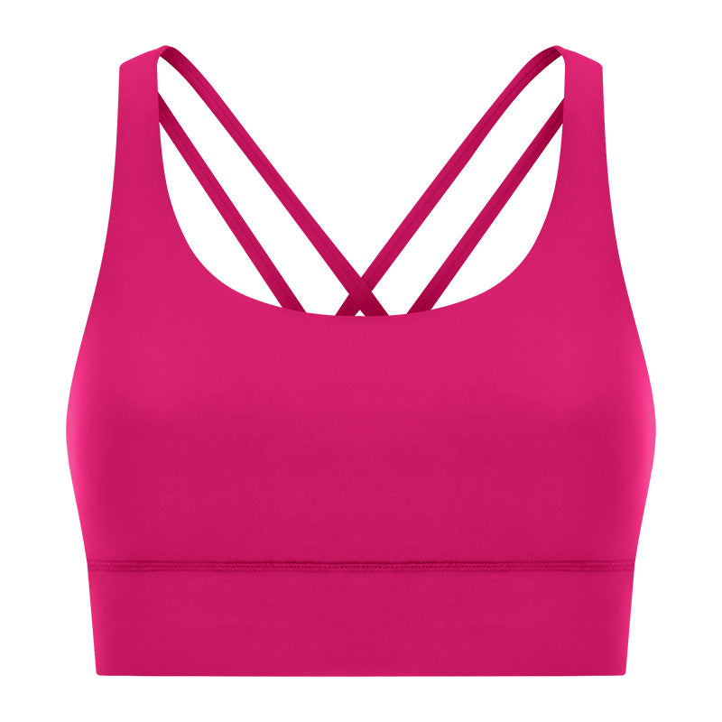 New arrival cross back yoga bra double-sided brushed nude high-strength bubble wrap push-up sports intimatesdw002
