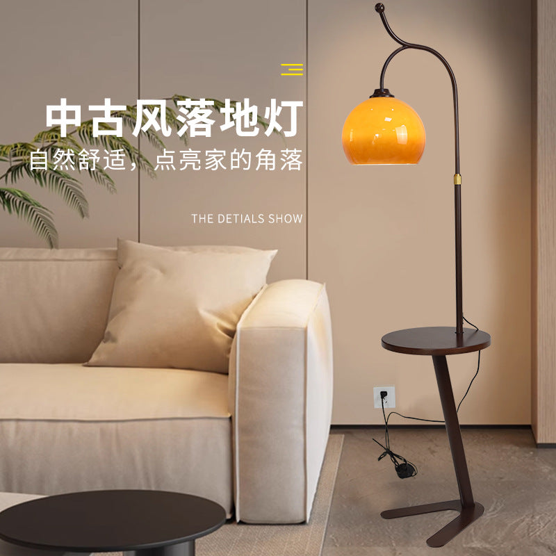 Medieval style living room sofa next to fishing lamp coffee table storage rack all-in-one american retro bedroom bedside floor lamp