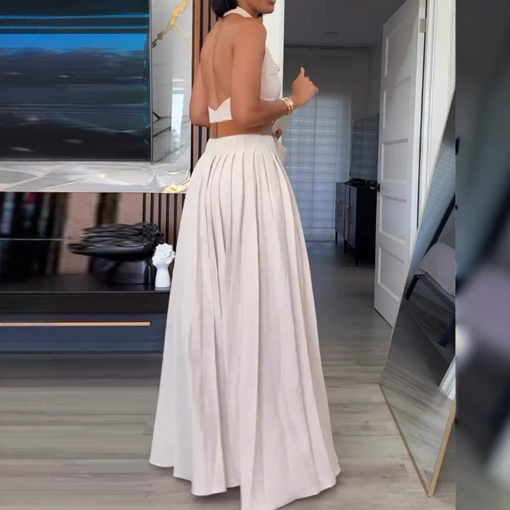 european and american export women's artistic sleeveless single-breasted backless socialite fashion dress