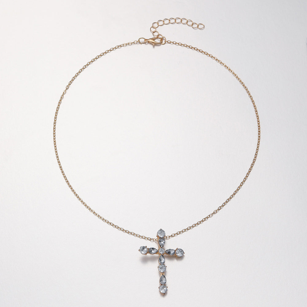 Wholesale cross necklaces: european and american retro minimalist diamond-studded pendant choker - trendy, high-end, and influencer-approved jewelry