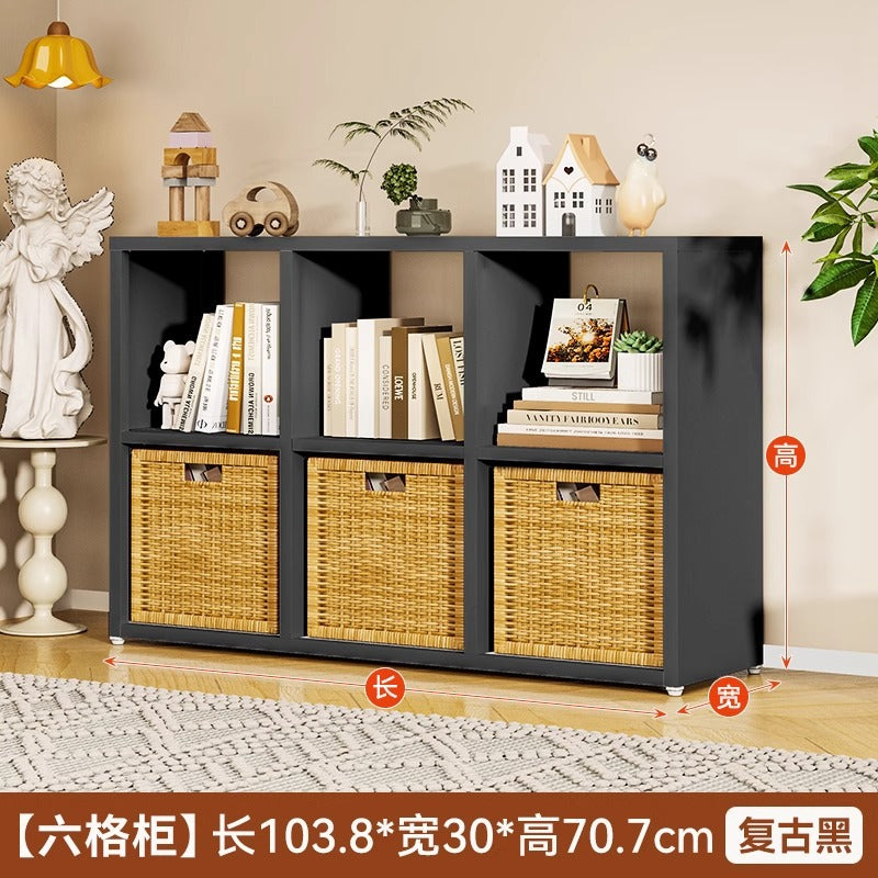 Freestanding steel bookcase for home use - modular grid design, wall-mounted or freestanding, multi-tier bookshelf, children's iron art storage rack
