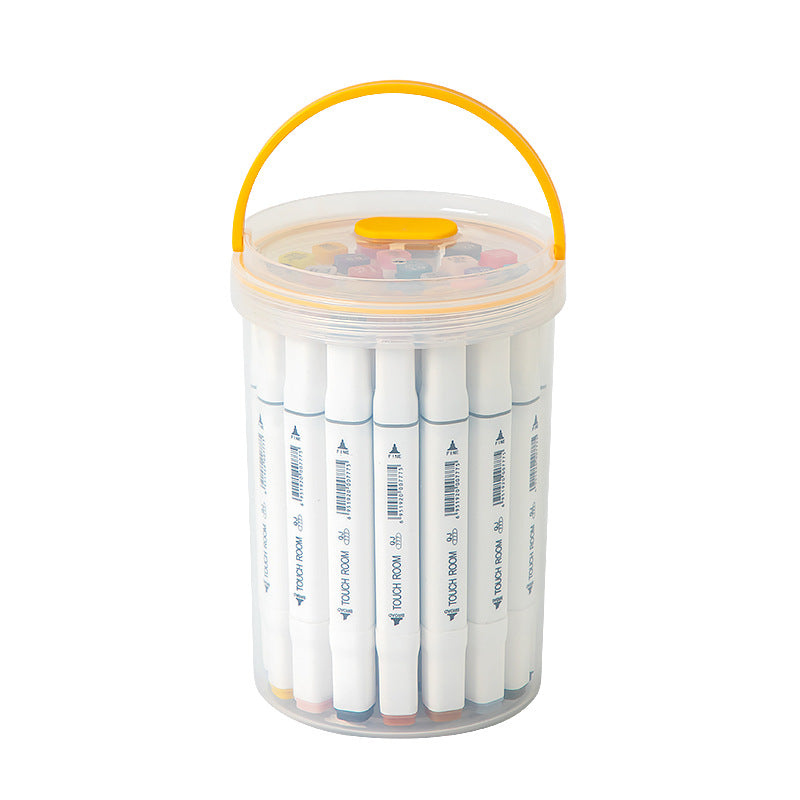 Desktop round handheld pen holder storage box with lid transparent plastic multi-functional desk sundries stationery storage box