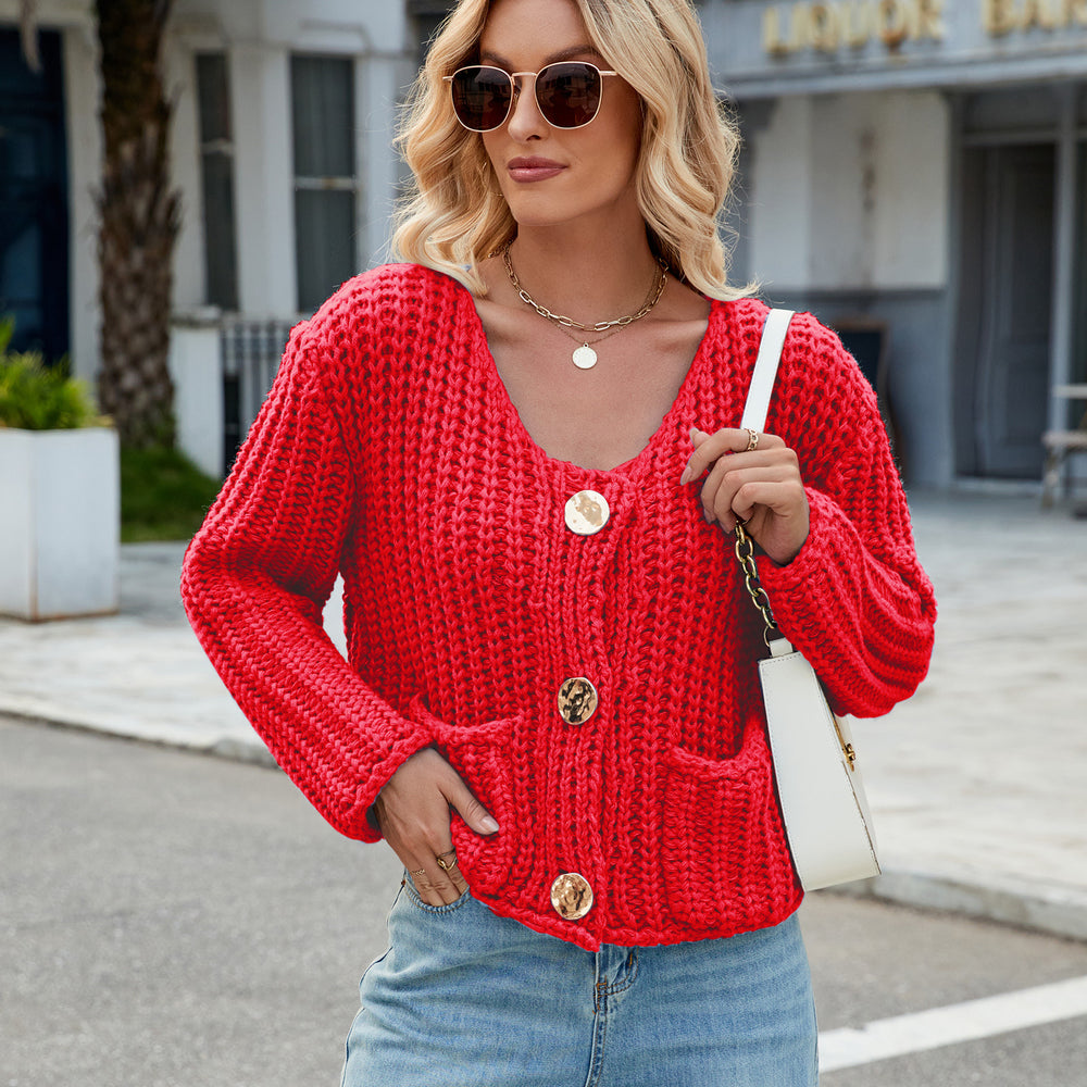 Fashion cross-border fall and winternew arrivalpure color thick needle sweateroutwearloose soft waxy lazy style knittingcardigan women
