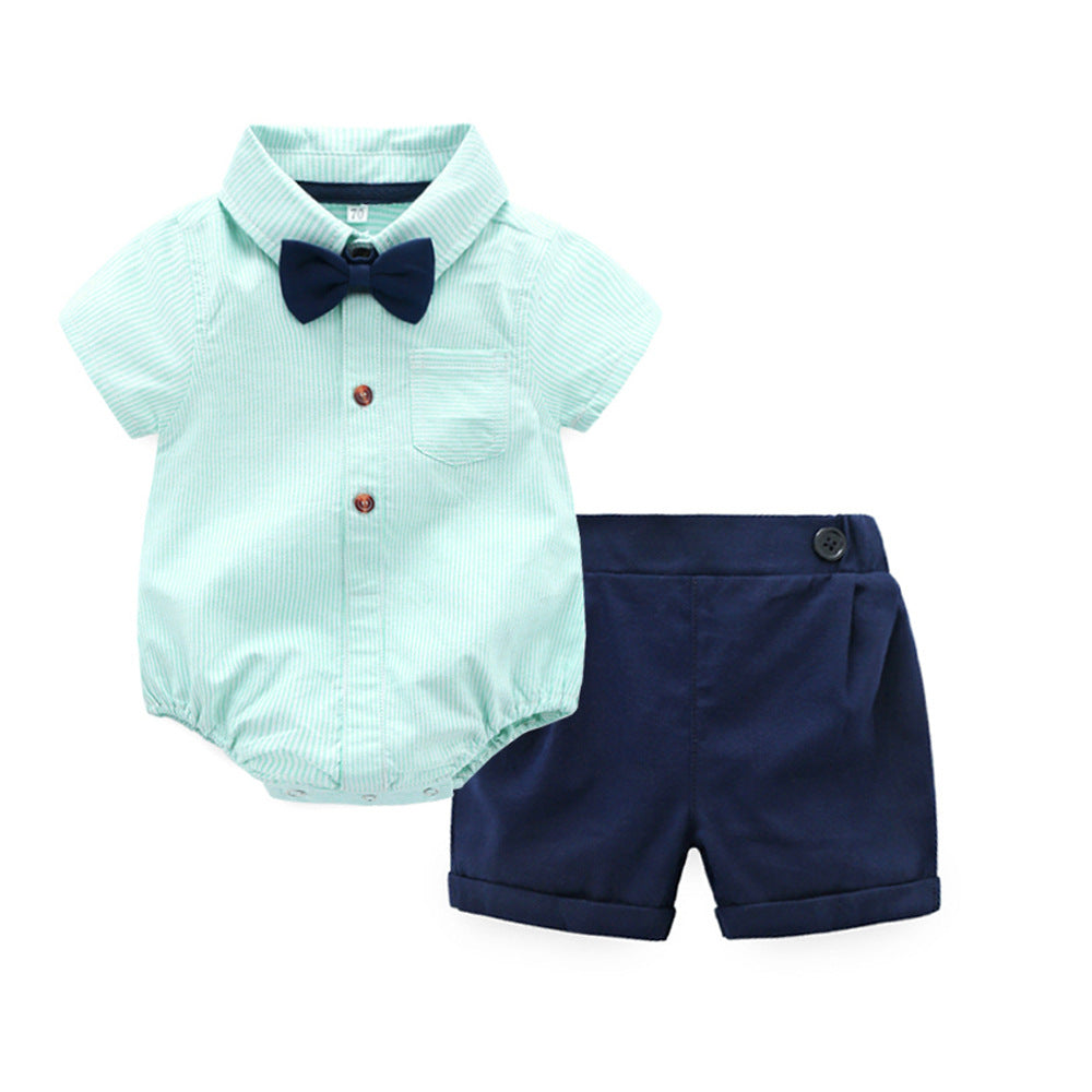 Summer new boys' bodysuit striped short-sleeve shirt gentleman set infant romper - direct from the source, customizable