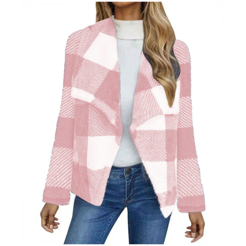 Cross-border women's clothing 2024 new  autumn and winter plaid lamb wool jacket plush cardigan jacket