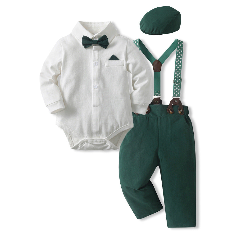 Autumn new arrivals: boys' cotton outfit set - includes hat, perfect for baby's first birthday, and christmas!