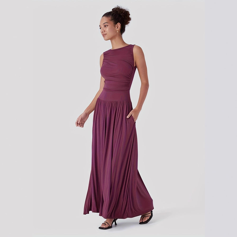 Women's new cross-border dress - ruched waist sleeveless summer dress - european and american fashion -  summer new arrivals