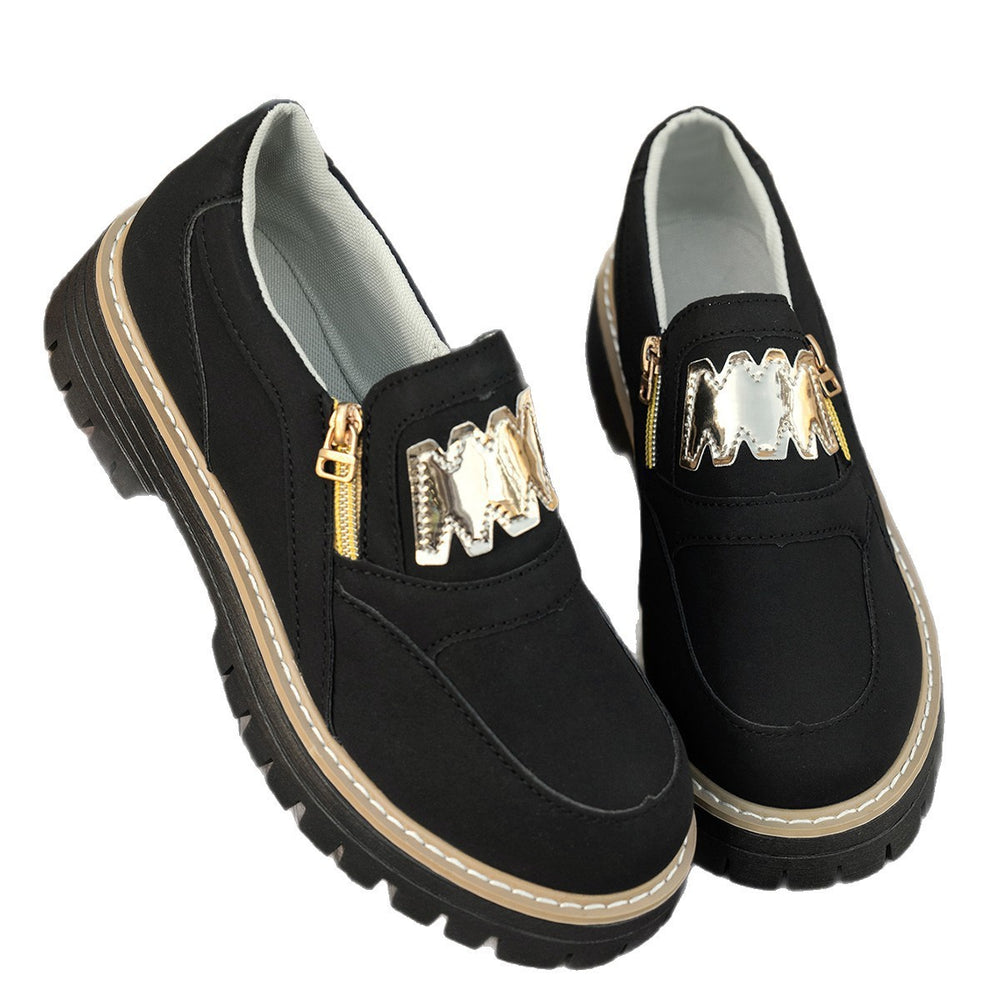 New arrival: women's chunky low-top loafers with side zipper – plus size, british style, slip-on flats – perfect for cross-border e-commerce,  supplier