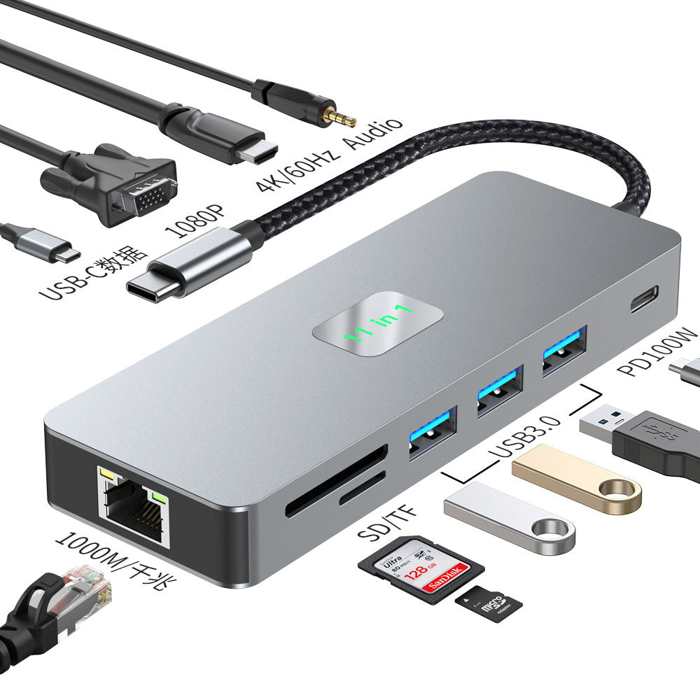 high-definition 4k60h multi-screen display 11-in-1 usb expander multi-interface notebook type-c docking station