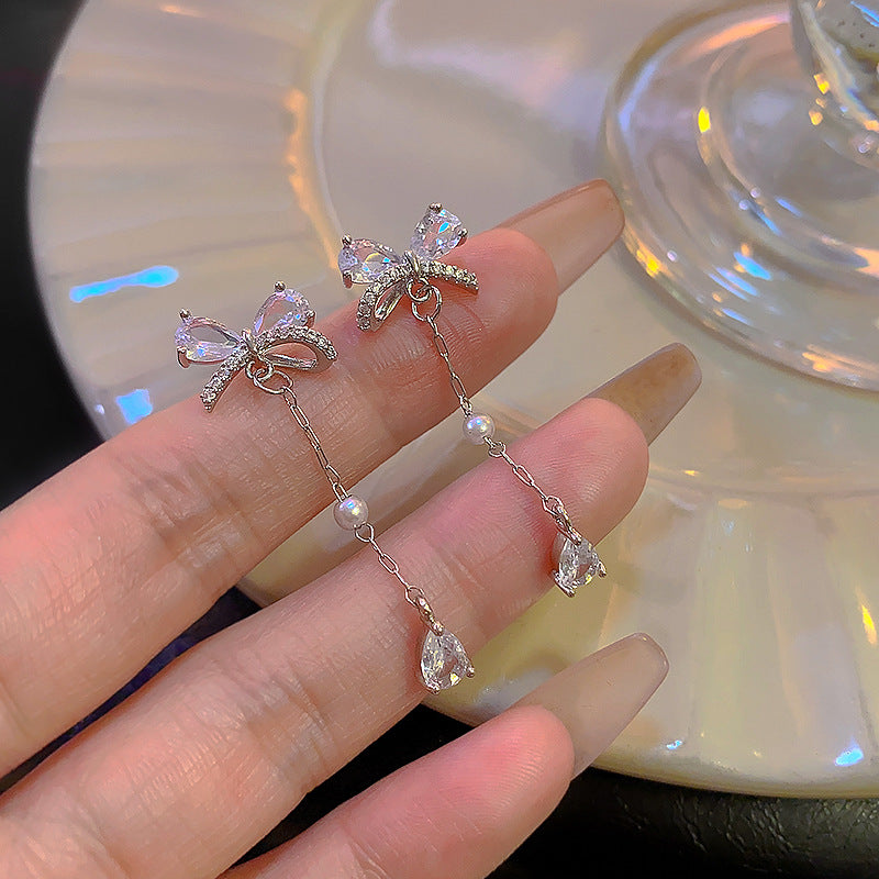 Korean style sparkling zircon butterfly teardrop dangle earrings - women's luxury, high-end, unique, exquisite, and stunning earrings