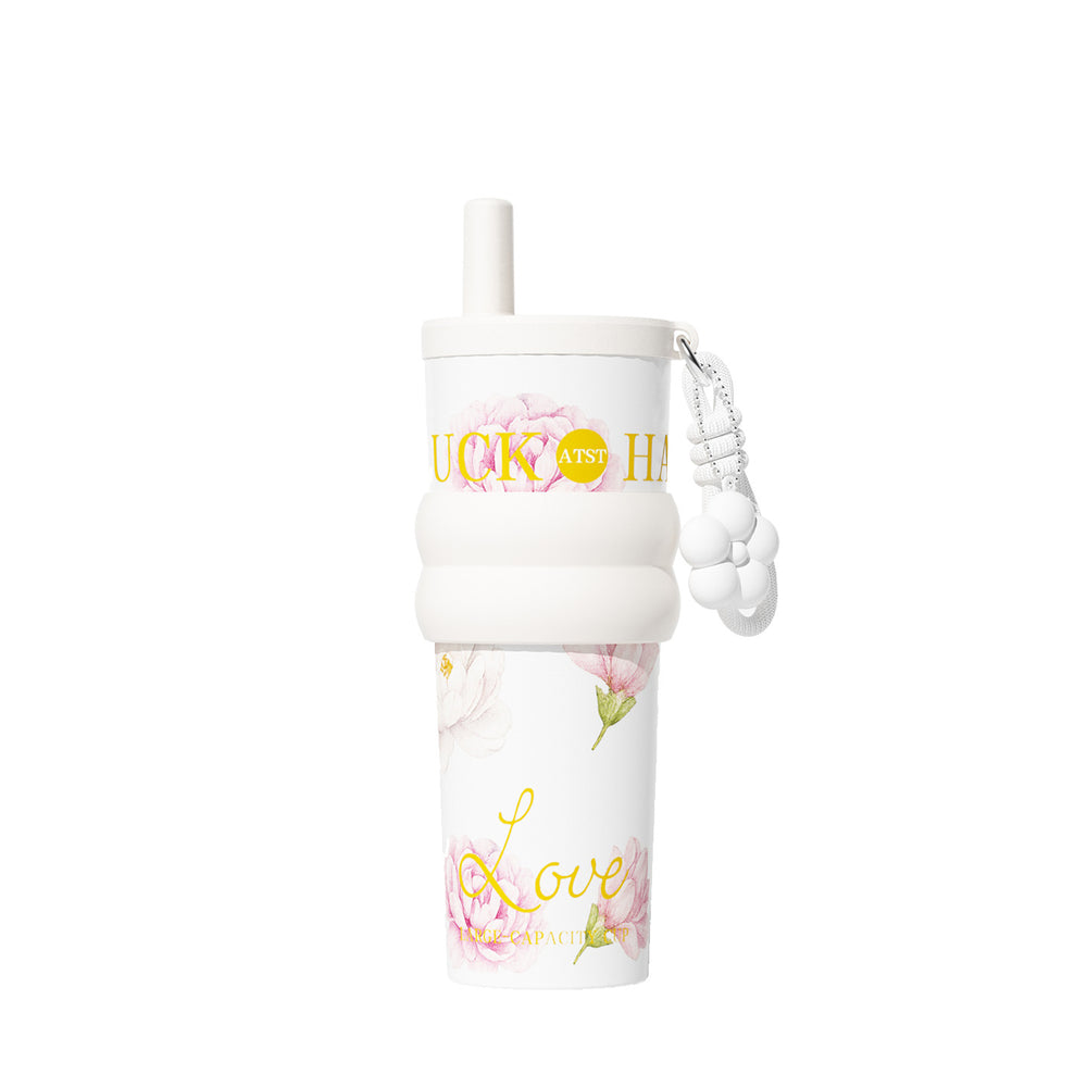 Blooming ice cup ceramic liner insulated cup cold cup large capacity good-looking water cup portable car straw cup