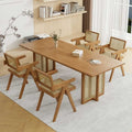 Japanese solid wood dining table for home small apartment wabi-sabi style rattan dining chair table rectangular scandinavian dining table and chair combination