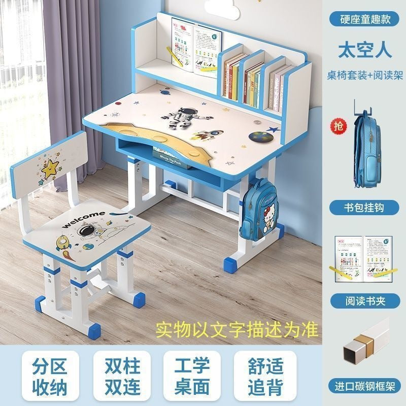 Children's desk study table - adjustable height, writing desk, homework table and chair set with modern bookshelf - school desk and chair