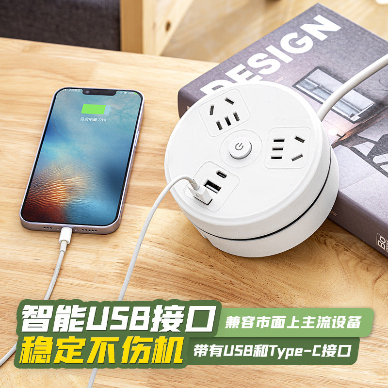 Retractable storage socket with cord, multi-function usb power strip, multi-outlet power strip, electrical plug extension cord