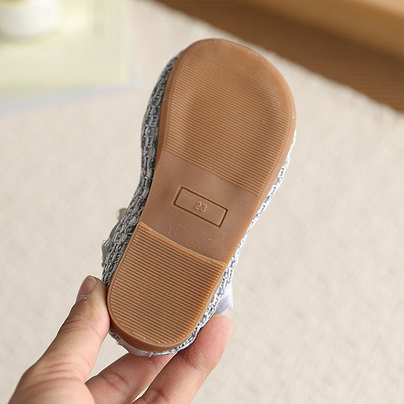 Girls' princess flats - bowknot, rhinestone & pearl embellished, fashionable & breathable sandals - perfect for school, performances & everyday wear (flat sole)