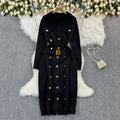 Fall and winter tweed style grids celebrity metal buttons double-breasted lapel waist silmknitting long skirt dress