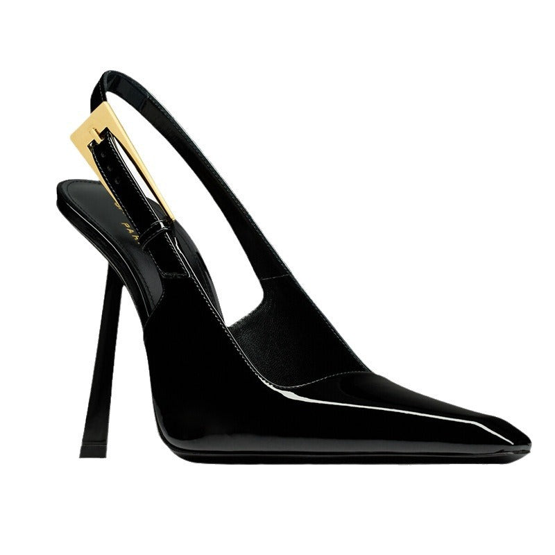 2026 summer new european and american style square toe stiletto heel sandals - patent leather upper, rubber sole, microfiber lining - women's shoes
