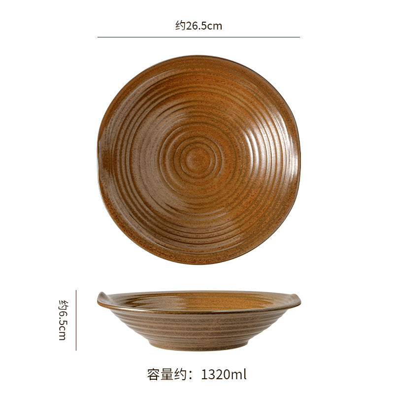 Kiln-turned threaded ceramic tableware retro style hotel restaurant steak plate stylish high-looking western food plate fish plate tableware