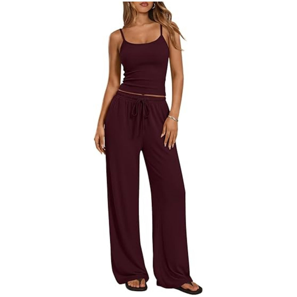 European and american cross-border  foreign trade y2 women's  casual set - solid color camisole and wide-leg pants 2-piece outfit