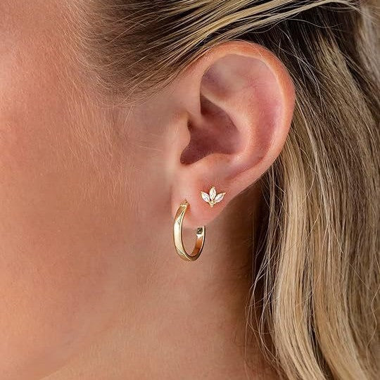 Versatile cross-border fashion minimalist earrings - symmetrical three-leaf clover design, premium micro-paved cubic zirconia stud earrings, copper plated