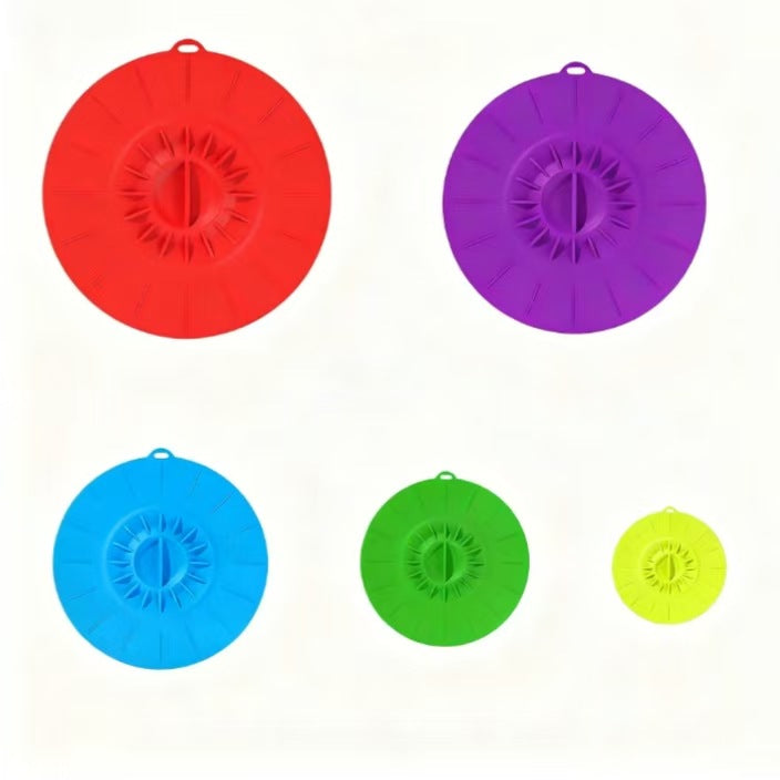 hot-selling five-piece set of silicone fresh-keeping lids, household pot lids, sealed fresh-keeping pot and bowl lids, anti-overflow sealed silicone lids