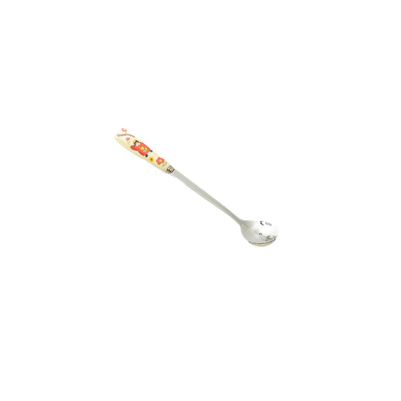 Cartoon girl ceramic handle high-temperature resistant anti-scald fork and spoon set, premium stainless steel cutlery, steak knife and fork