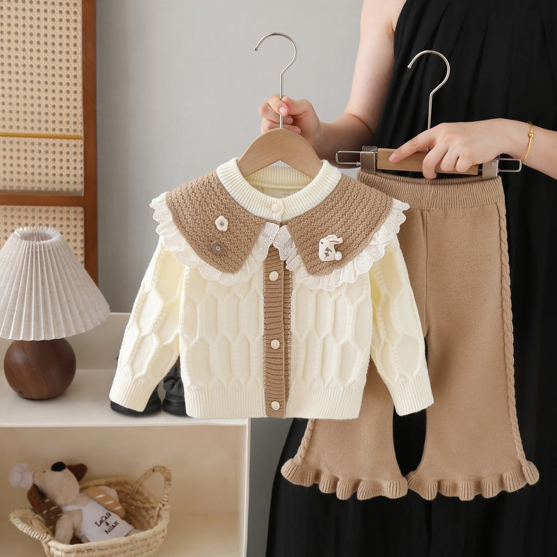Girls' knit cardigan & sweater set - new autumn  collection: adorable cartoon two-piece outfit for little girls