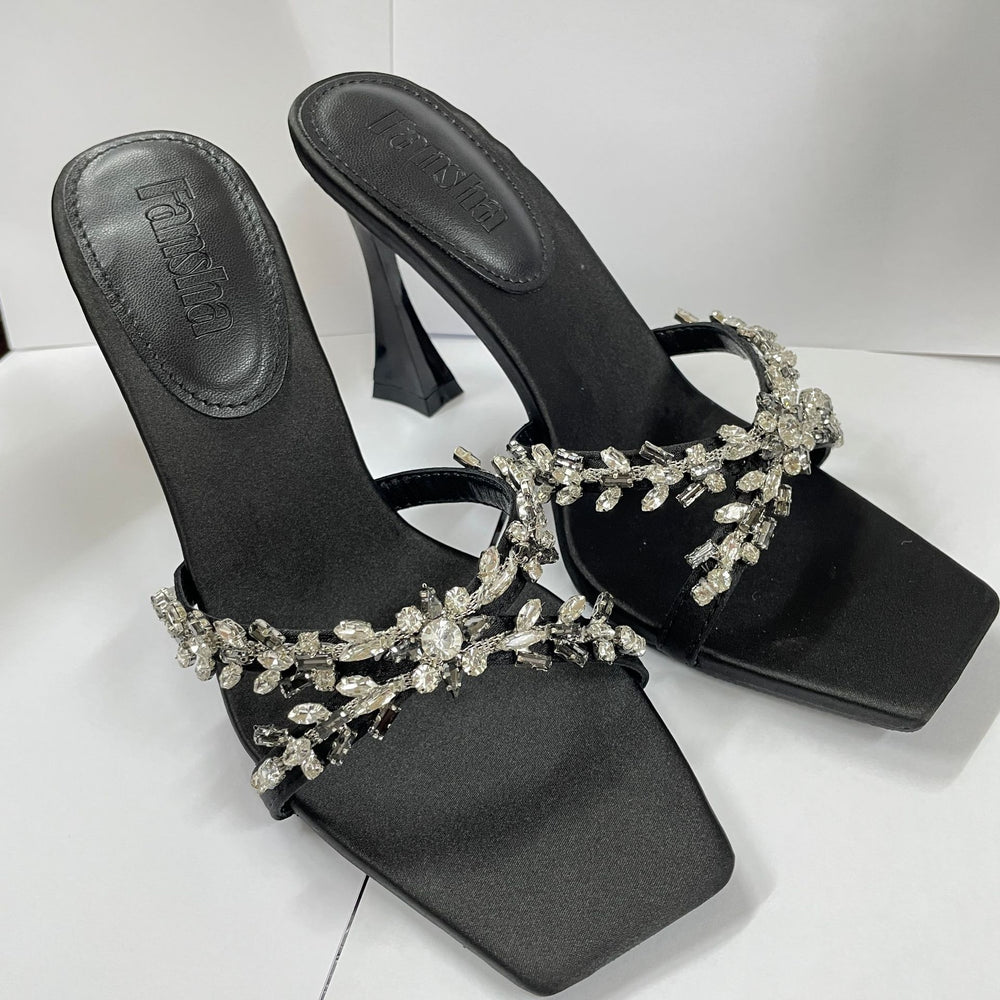 2026 summer european and american style silk satin stiletto heel crossover rhinestone square toe open toe sandals - women's high heel slippers - fashionable and sexy
