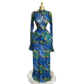 European and american women's clothing  autumn new collection: sweet and fresh printed mock neck long sleeve high waist slimming maxi dress