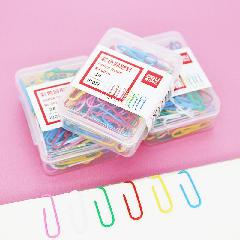 Deli paper clip 0024 Color creative cute paper clip, financial documents are classified and stored 100 pieces/box
