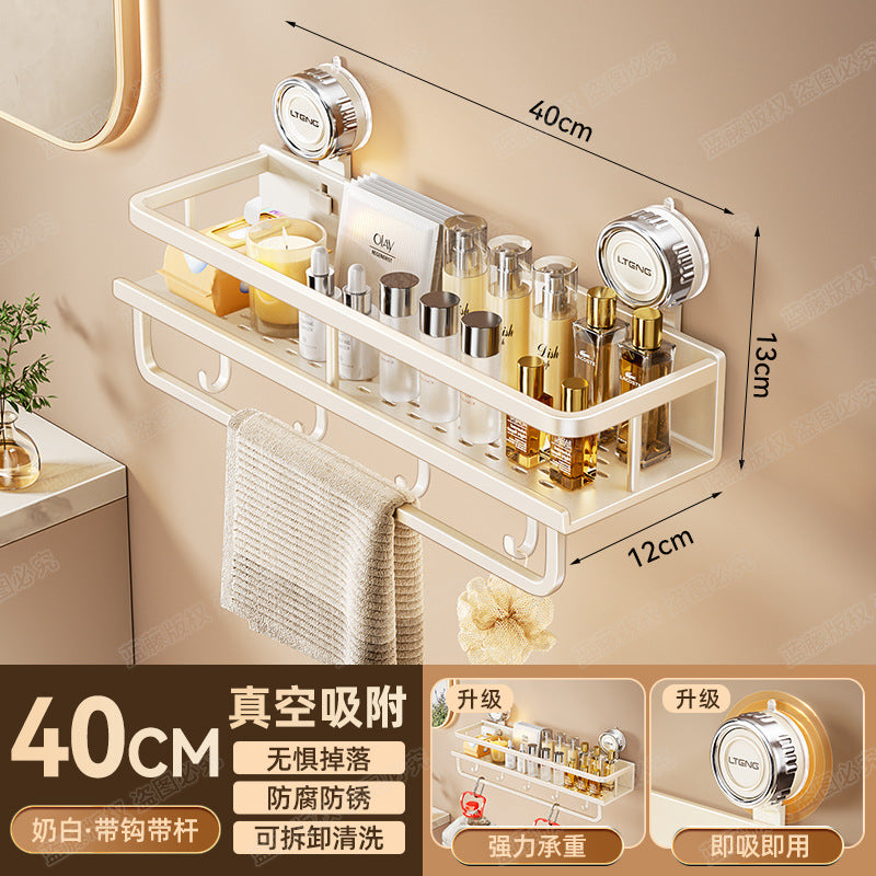 Space aluminum bathroom suction cup rack, wall-mounted non-punching bathroom towel rack, washstand, multi-functional storage
