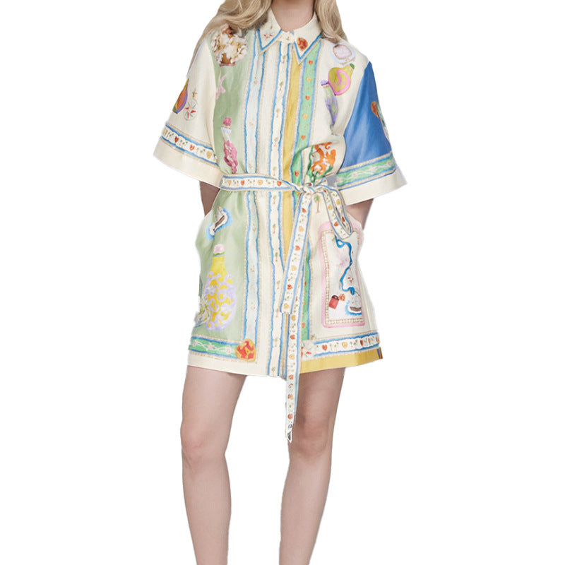 new women's summer collection: european & american style cross-border skirt - fashionable color block vacation casual tie-waist dress