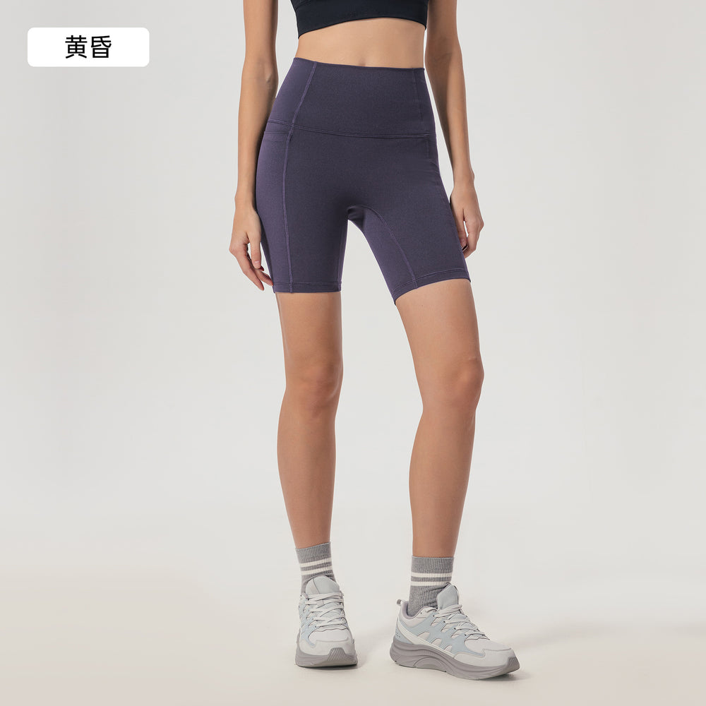 High-waisted tummy control yoga shorts with side pockets - seamless, nude feel, shaping, no t-line, workout fitness shorts d25035