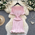 Xiaoxiangfengclassy contrast colorbows strappy long sleevesdress women's metal buckle waist slimming lookknitting short skirt