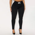 European and american cross-border women's autumn/winter lace-trimmed high-waisted bow print stretchy base layer - fashionable, versatile, and casual