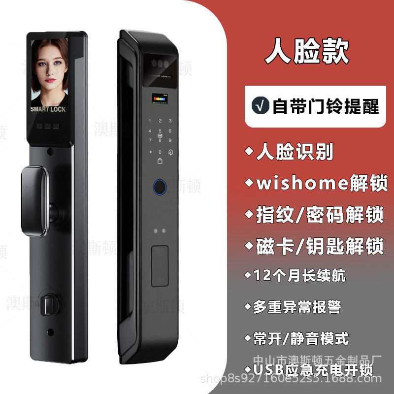 Face recognition fingerprint lock visual cat eye digital password lock for home fully automatic entrance door smart door lock manufacturer