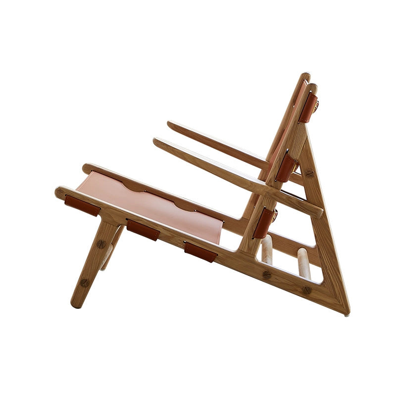 Hunting chair solid wood single sofa chair designer saddle leather casual chair living room retro chair balcony back chair